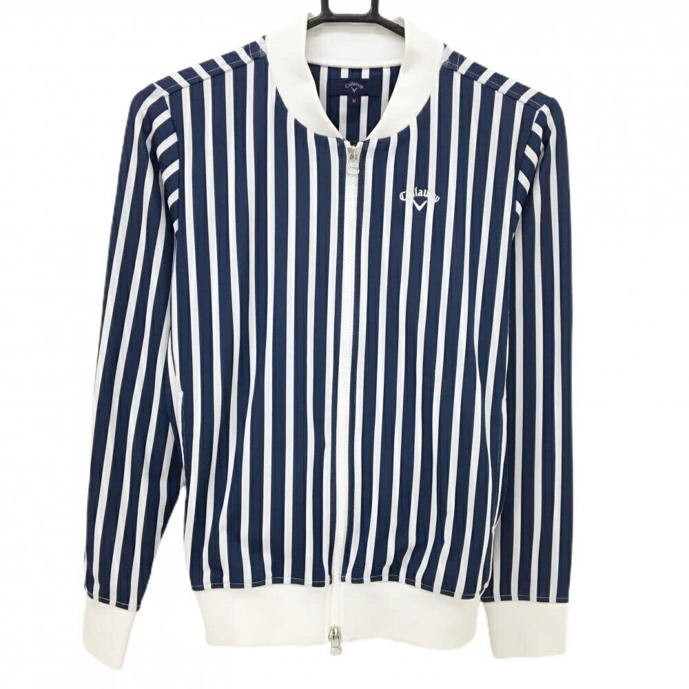 【当店ポイント10倍！楽天スーパーセル期間限定】キャロウェイ ジャケットブルゾン ネイビー×白 ストライプ ロゴ刺しゅう レディース M ゴルフウェア Callaway