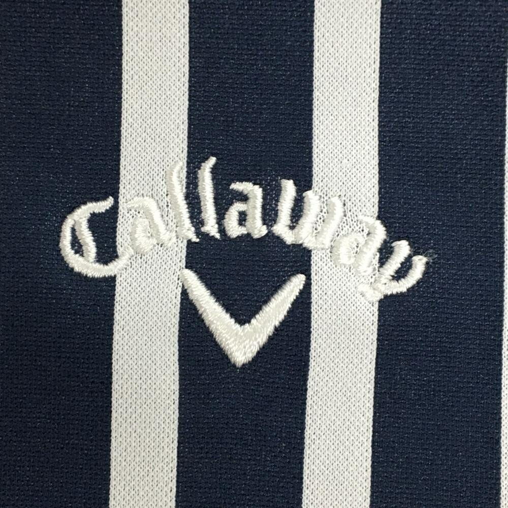 キャロウェイ ジャケットブルゾン ネイビー×白 ストライプ ロゴ刺しゅう レディース M ゴルフウェア Callaway
