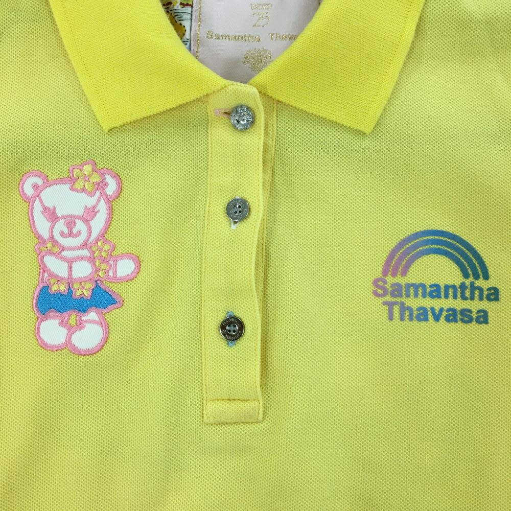 サマンサタバサUNDER25 半袖ポロシャツ イエロー×ピンク 胸元ロゴ レディース M ゴルフウェア Samantha Thavasa