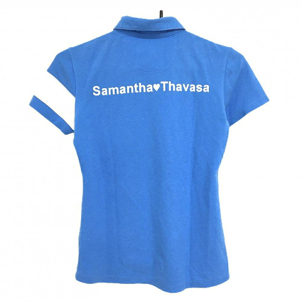 サマンサタバサUNDER25 半袖ポロシャツ ライトブルー×白 袖刺しゅう レディース M ゴルフウェア Samantha Thavasa