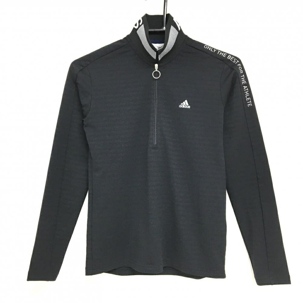 アディダス 長袖ポロシャツ 黒 ボーダー地模様 ハーフジップ レディース S/P ゴルフウェア adidas