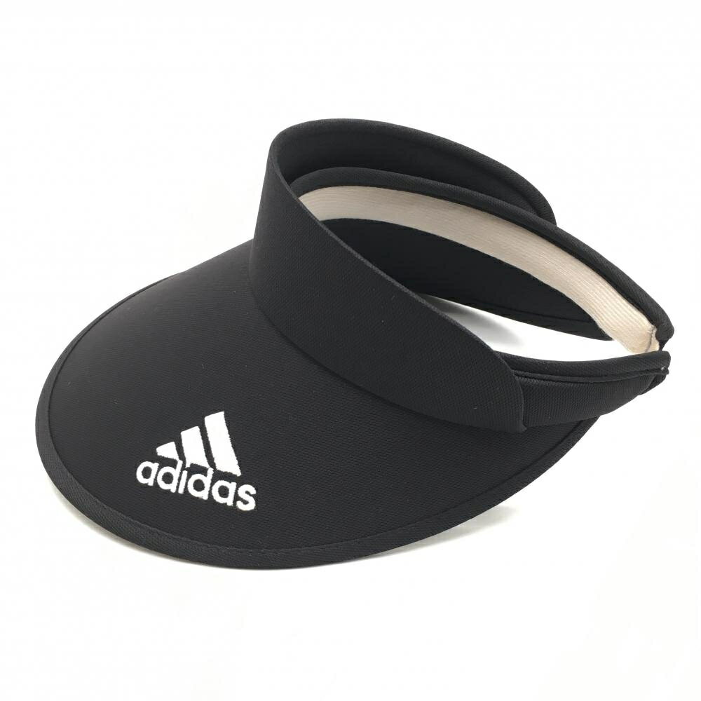 【美品】アディダス つば広サンバイザー 黒 ロゴ刺しゅう レディース OSFX(57-60cm) ゴルフウェア adidas
