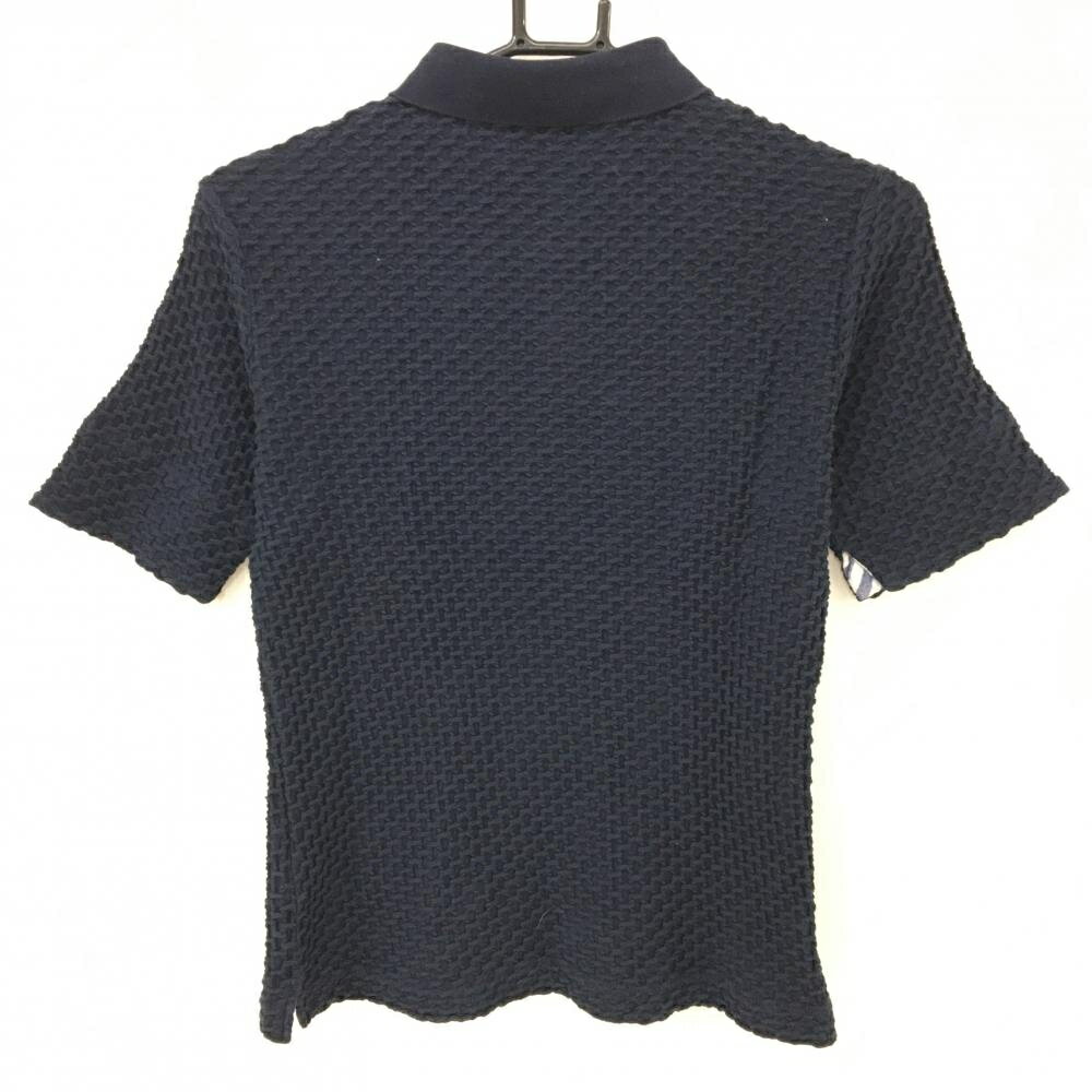【美品】ブラックアンドホワイト 半袖ポロシャツ ネイビー 凹凸生地 レディース M ゴルフウェア Black＆White