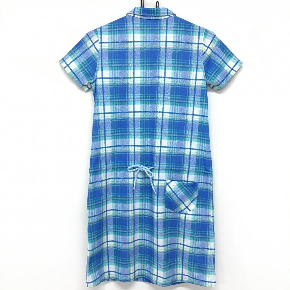 【超美品】ビームスゴルフ 半袖ポロワンピース ブルー×白 チェック レディース M ゴルフウェア BEAMS GOLF