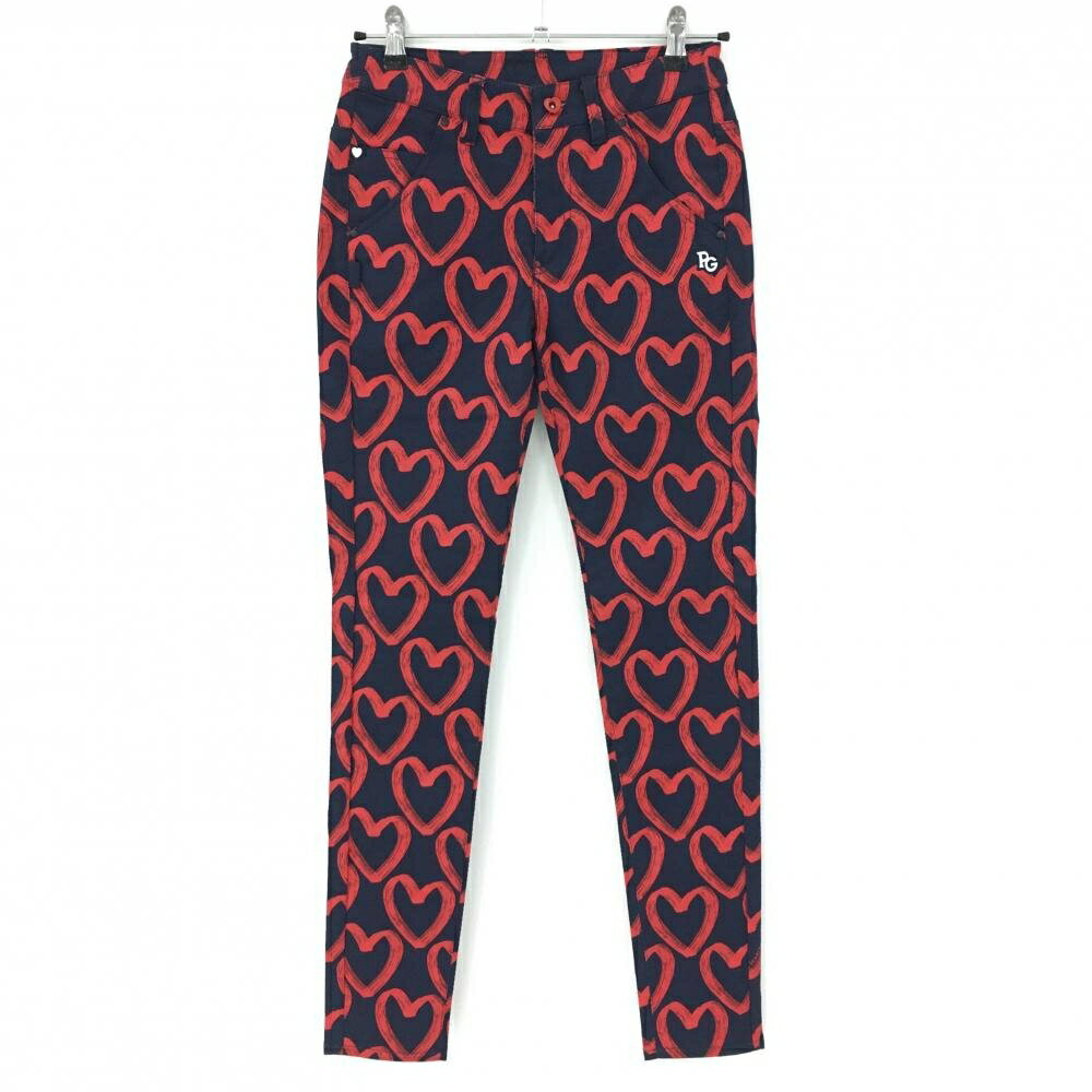 【新品】パーリーゲイツ パンツ ネイビー×レッド ハート柄 ストレッチ レディース 0(S) ゴルフウェア PEARLY GATES