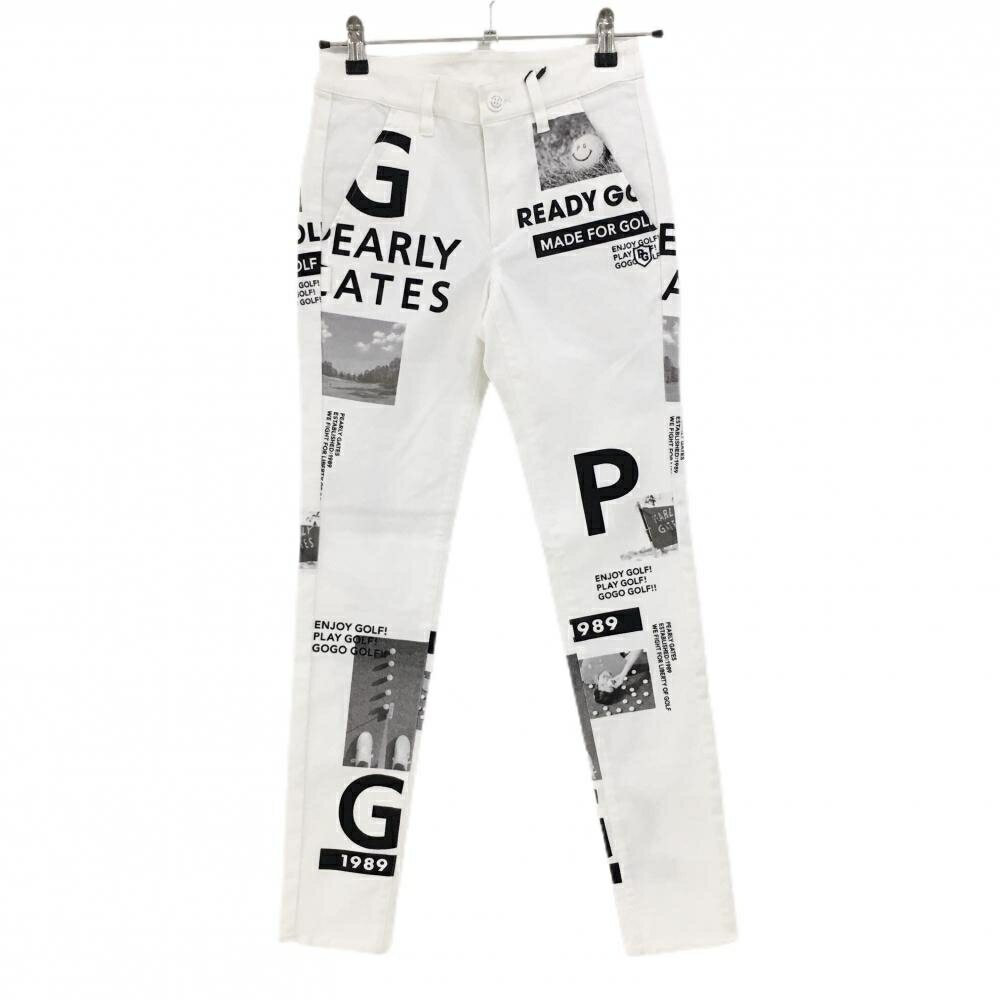 【新品】パーリーゲイツ パンツ 白×黒 コラージュ柄 ロゴ ストレッチ レディース 00(XS) ゴルフウェア ..