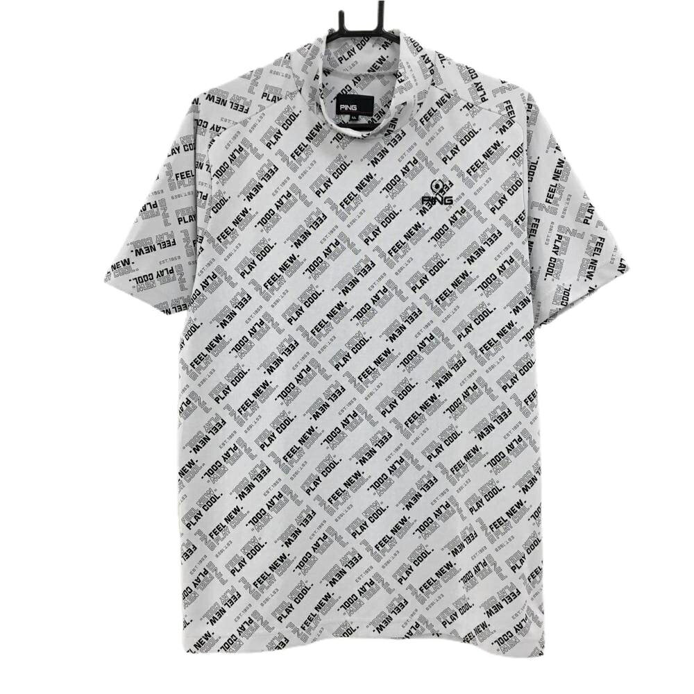 Shirts - 【超美品】ピン 半袖ハイネックシャツ 白×黒 ロゴ総柄 ストレッチ メンズ LL ゴルフウェア 2023年モデル PING