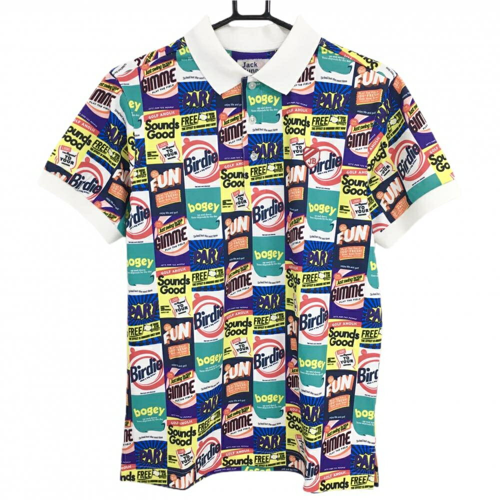 【新品】ジャックバニー 半袖ポロシャツ マルチカラー 総柄 吸水速乾 UVカット メンズ 4(M) ゴルフウェア Jack Bunny