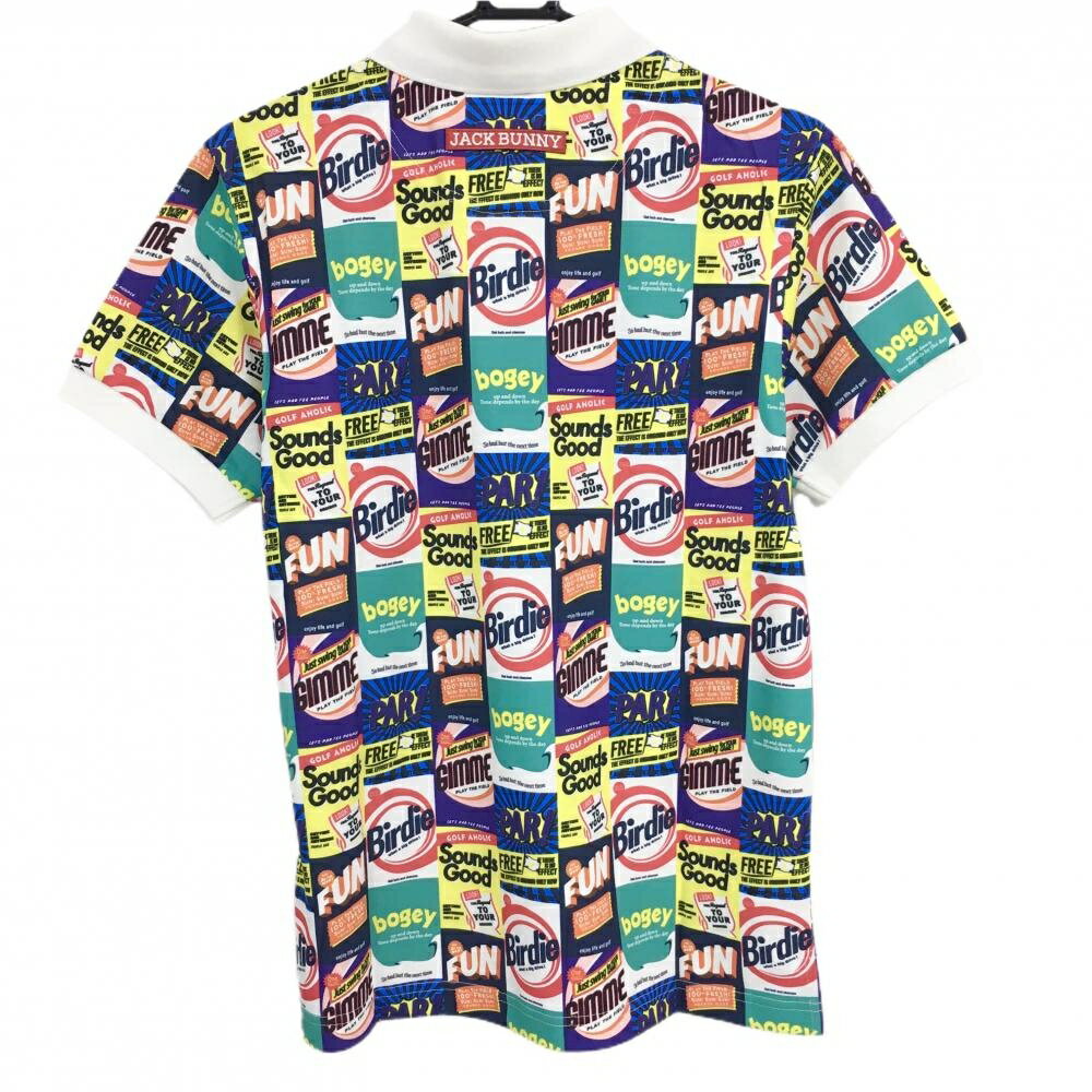 【新品】ジャックバニー 半袖ポロシャツ マルチカラー 総柄 吸水速乾 UVカット メンズ 4(M) ゴルフウェア Jack Bunny