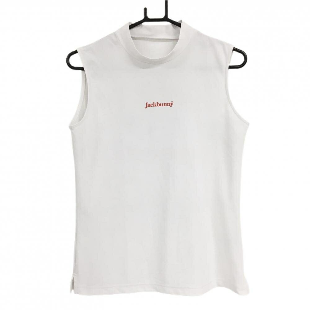 【超美品】ジャックバニー ノースリーブハイネックシャツ 白×レッド レディース 2(L) ゴルフウェア 2025年モデル Jack Bunny