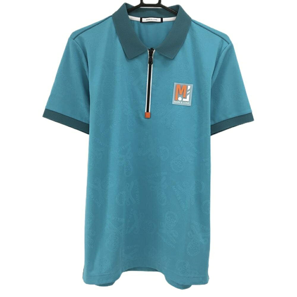 MARK & LONA - 【超美品】マークアンドロナ 半袖ポロシャツ ライトブルー スカル地模様 ハーフジップ メンズ 50(XL) ゴルフウェア MARK＆LONA