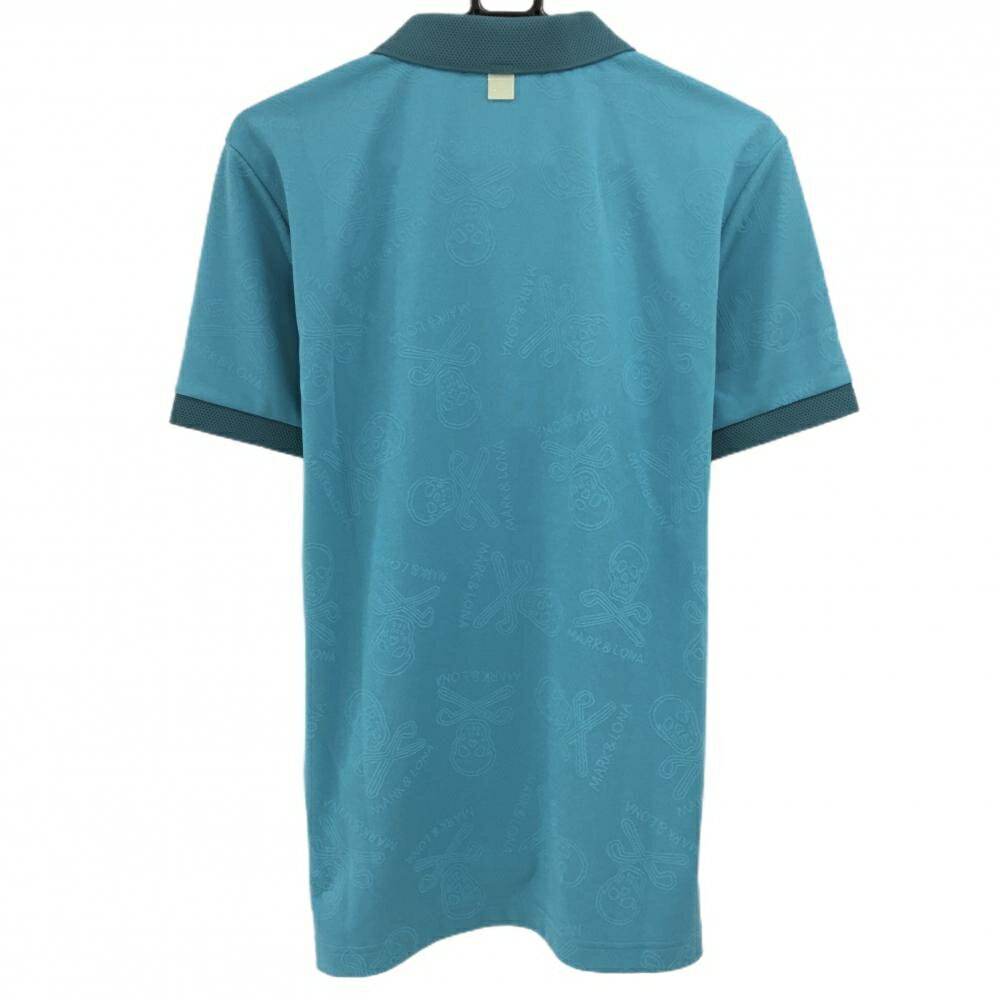 【超美品】マークアンドロナ 半袖ポロシャツ ライトブルー スカル地模様 ハーフジップ メンズ 50(XL) ゴルフウェア MARK＆LONA