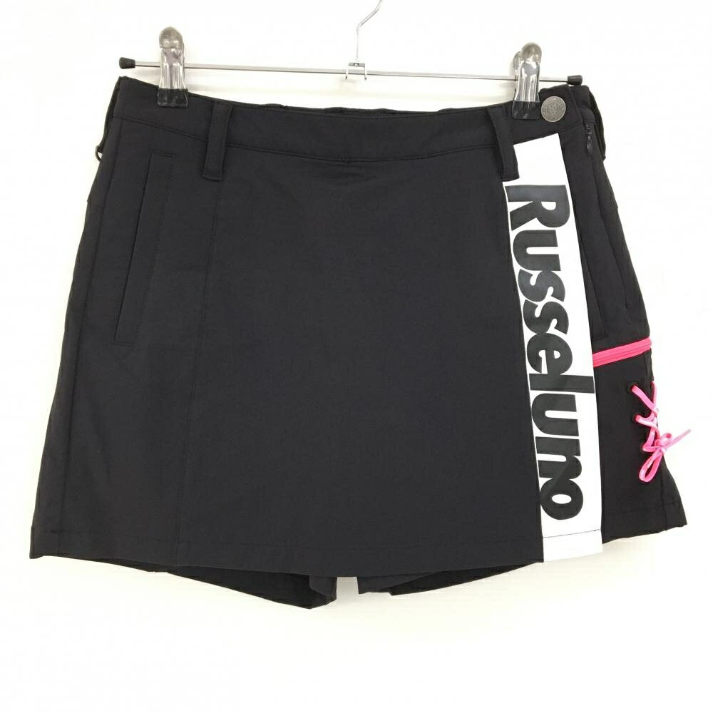 【超美品】ラッセルノ キュロットスカート 黒×白×ピンク サイドロゴ レディース 0(S) ゴルフウェア RUS..