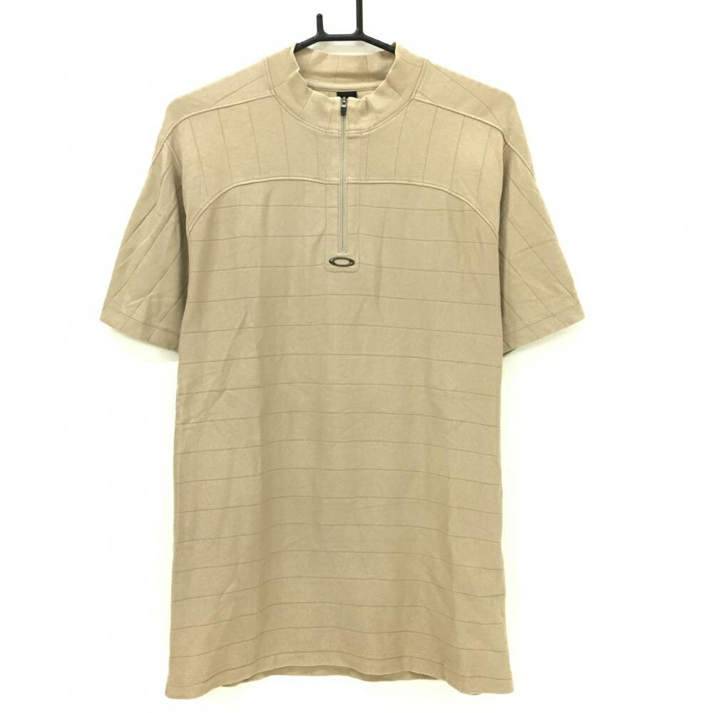 オークリー 半袖ハイネックシャツ ベージュ 立体ロゴ ハーフジップ メンズ M ゴルフウェア Oakley