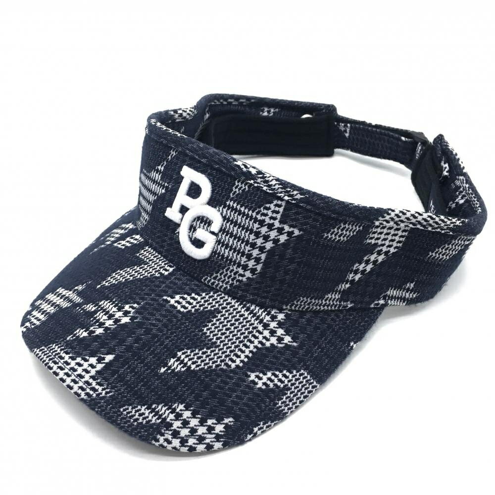 【超美品】パーリーゲイツ サンバイザー ダークネイビー×白×黒 千鳥格子 汗取りパッド付 FR ゴルフウェア PEARLY GATES