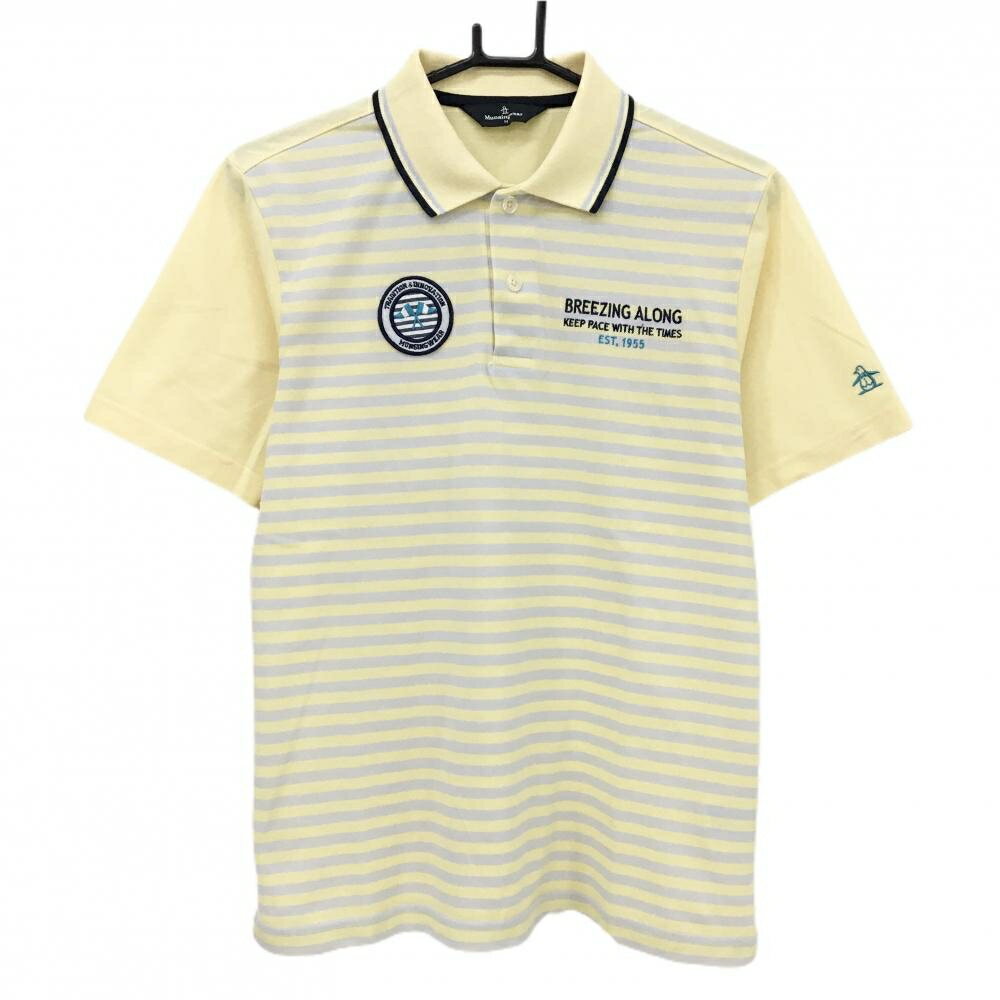 マンシングウェア 半袖ポロシャツ イエロー×グレー 前身頃ボーダー ロゴ刺しゅう メンズ M ゴルフウェ..