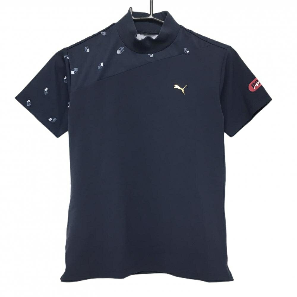 PUMA - 【超美品】プーマ 半袖ハイネックシャツ ネイビー×白 上部総柄 DRYCELL レディース M ゴルフウェア PUMA