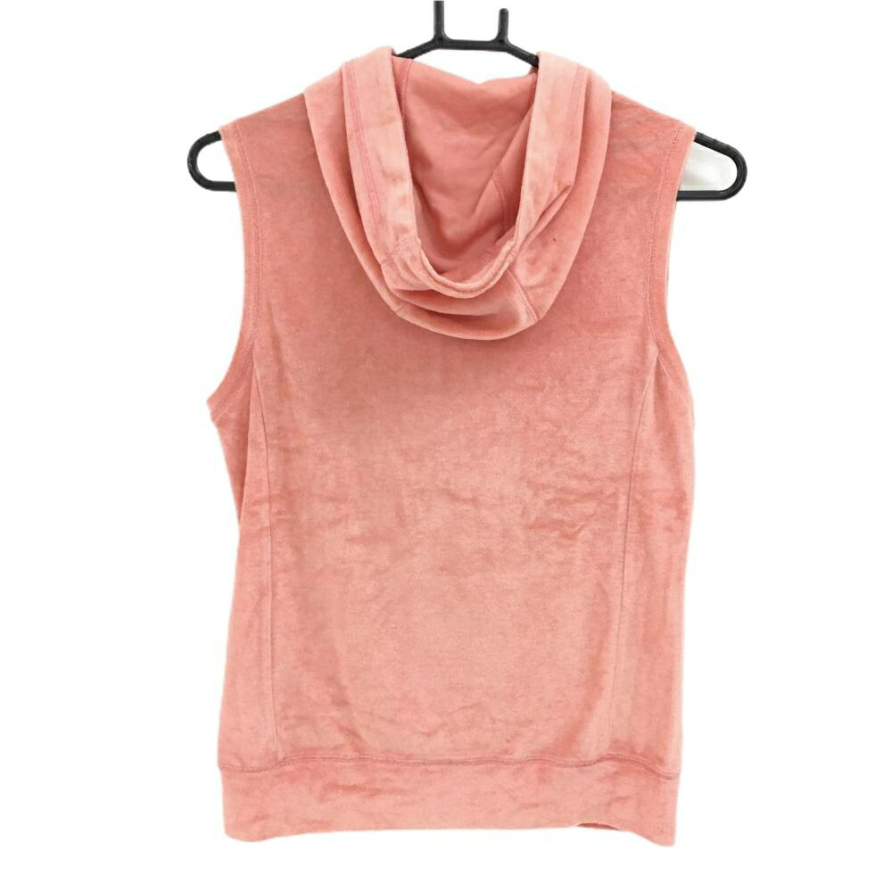 【美品】ゾーイ フード付きベスト サーモンピンク系×白 パイル地調 ボタン 胸ロゴ レディース 38(M) ゴルフウェア ZOY