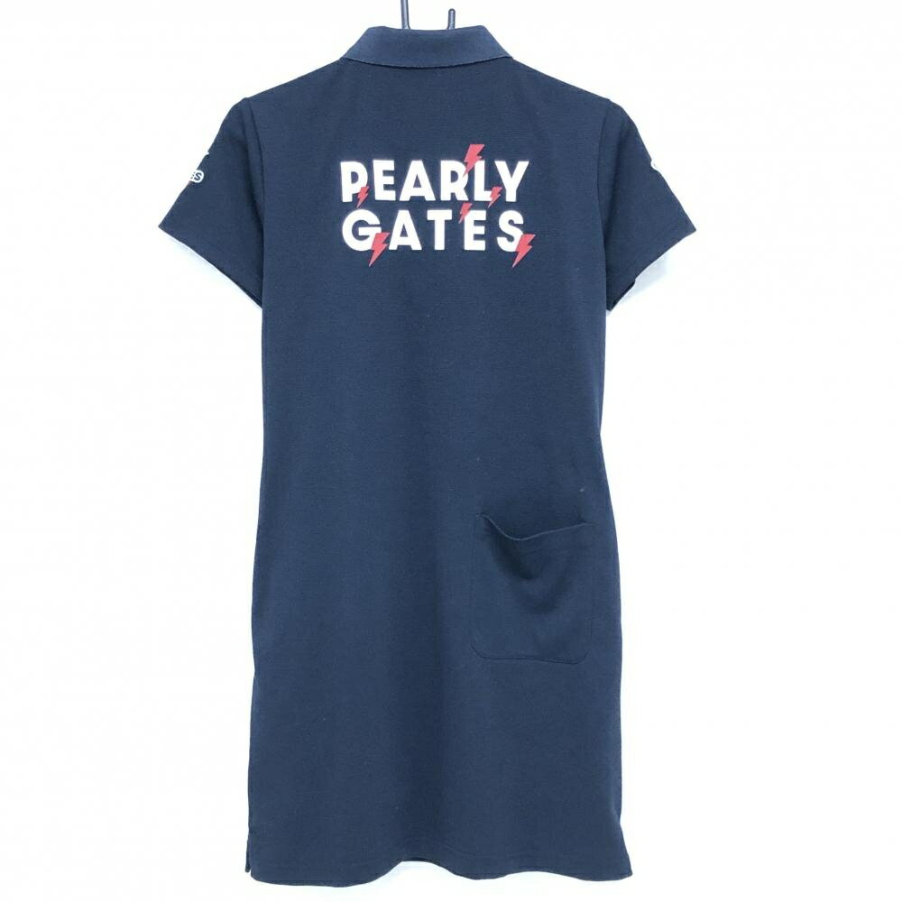 パーリーゲイツ 半袖ポロワンピース ネイビー×白 感電ニコちゃん スマイル レディース 1(M) ゴルフウェア PEARLY GATES
