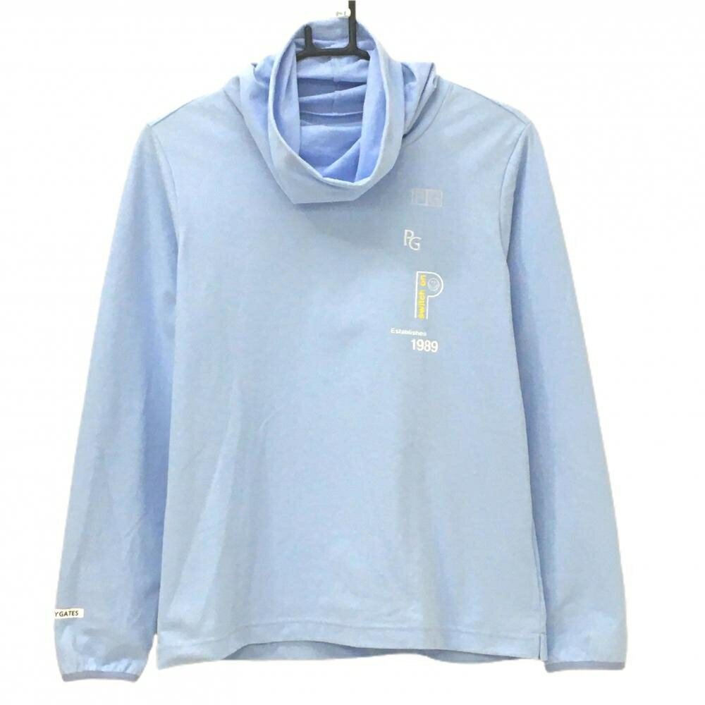 【超美品】パーリーゲイツ 長袖ハイネックシャツ ライトブルー×白 ニコちゃん レディース 1(M) ゴルフ..