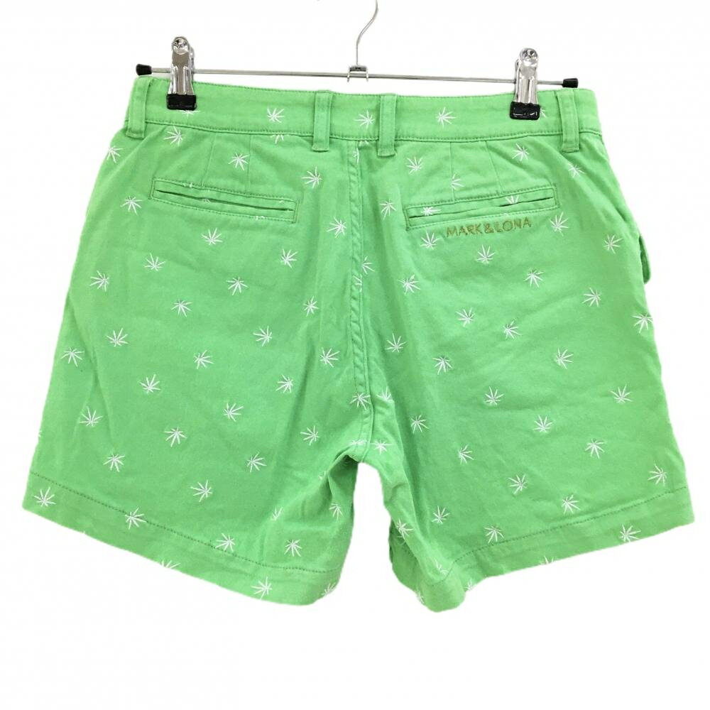 マークアンドロナ ショートパンツ ライトグリーン×白 リーフ柄刺しゅう レディース M ゴルフウェア MARK＆LONA