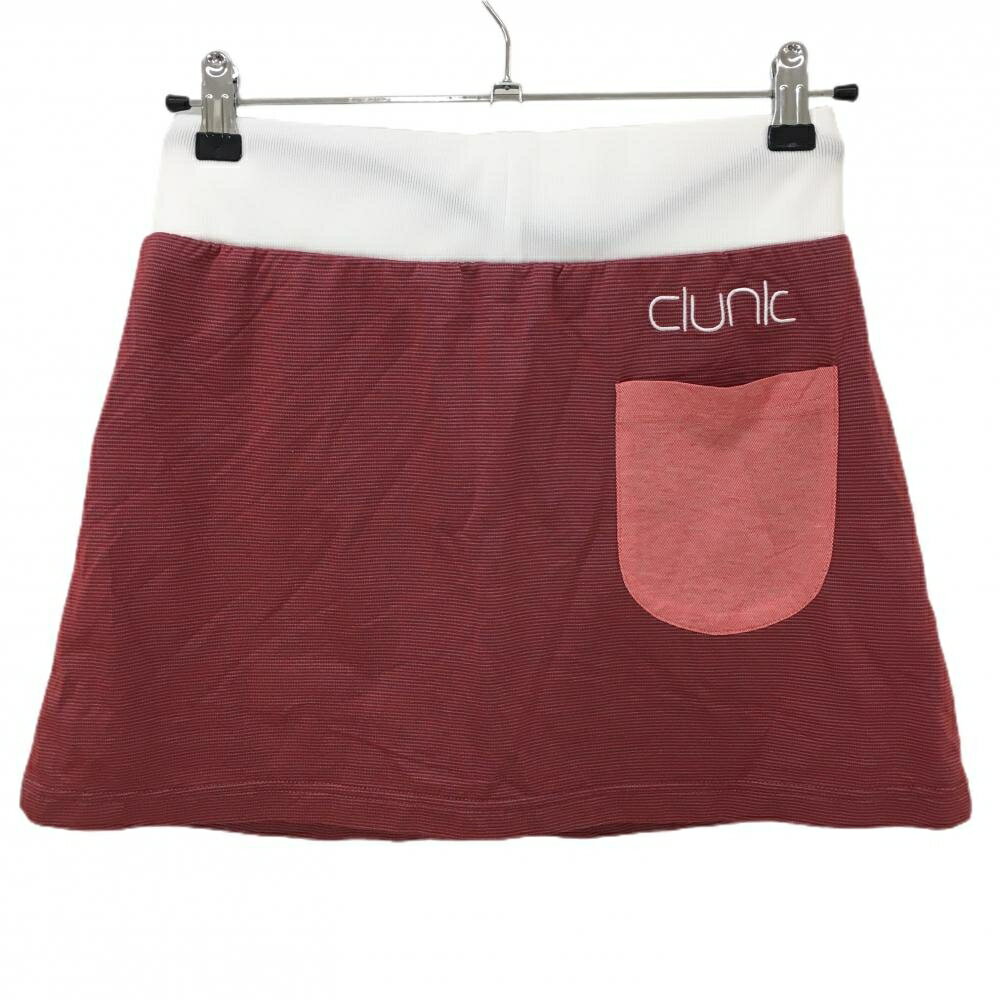 【美品】クランク スカート レッド系×白 地模様 ウエスト紐 ストレッチ 内側インナーパンツ レディース M ゴルフウェア CLUNK