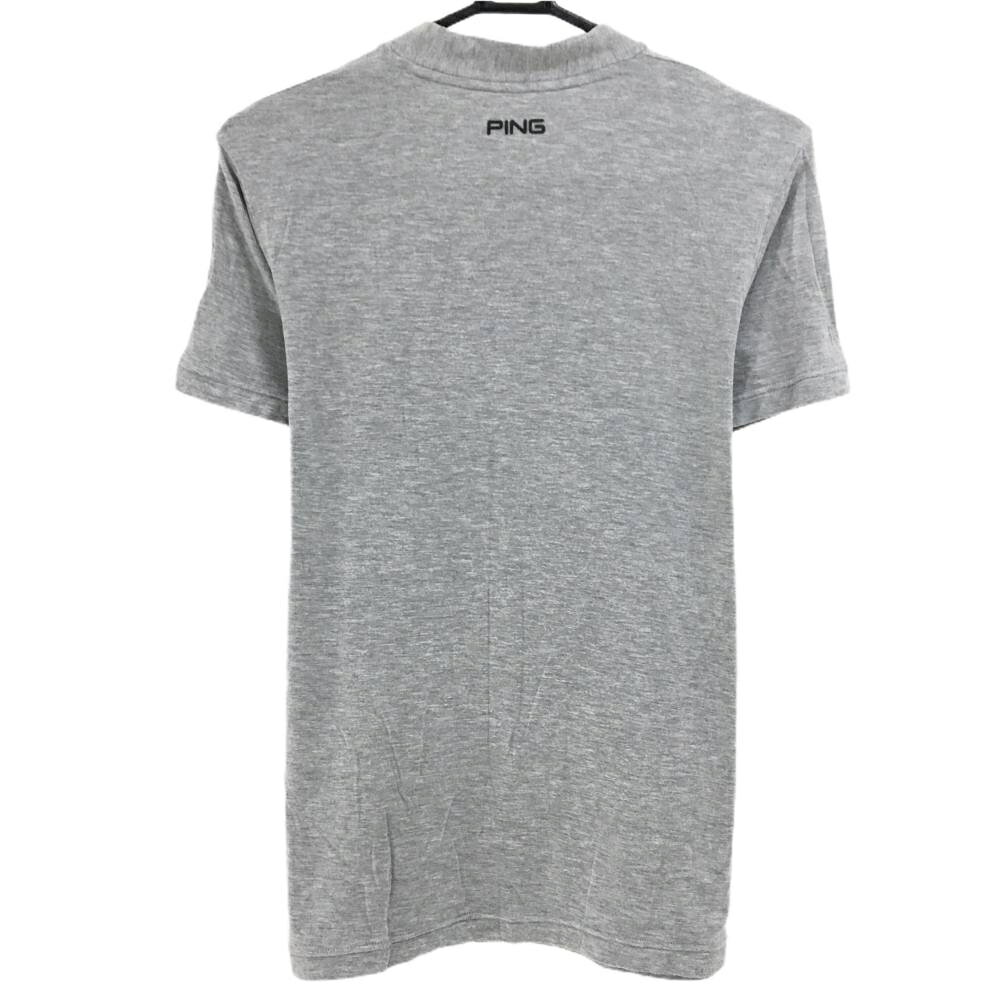 【美品】ピン 半袖ハイネックシャツ グレー×黒 フロントプリント レディース L ゴルフウェア PING