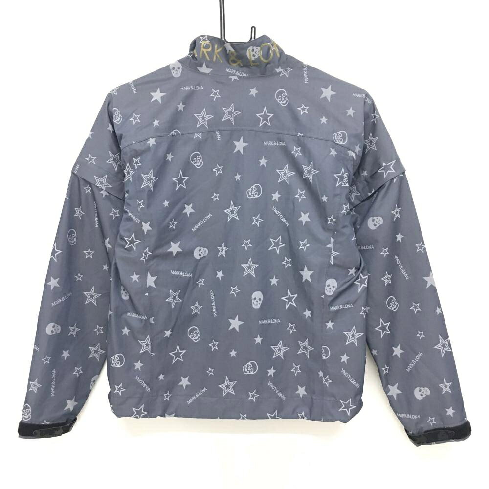 【美品】マークアンドロナ 2WAYジャケット グレー 星・スカル総柄 メッシュ裏地 袖着脱可 レディース S ゴルフウェア MARK＆LONA