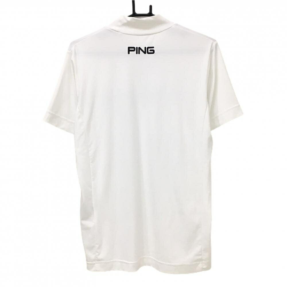 【美品】ピン 半袖ハイネックシャツ 白×黒 ロゴプリント メンズ M ゴルフウェア PING