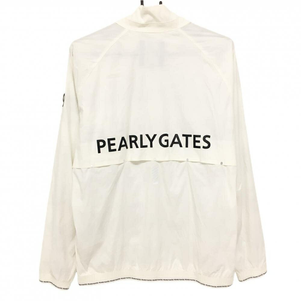 【超美品】パーリーゲイツ ナイロンジャケット 白×黒 裏地ロゴメッシュ地 ロゴプリント メンズ 4(M) ゴルフウェア PEARLY GATES