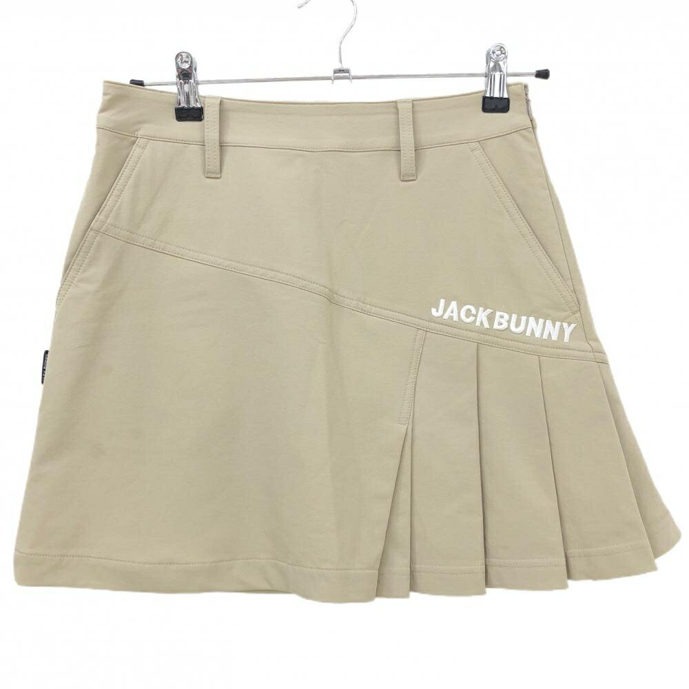 【美品】ジャックバニー スカート ベージュ サイドプリーツ ロゴ刺しゅう ストレッチ レディース 1(M) ゴルフウェア Jack Bunny
