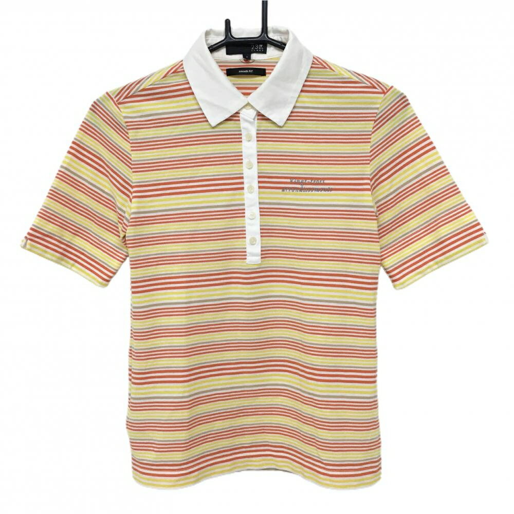 23区スポーツ 半袖ポロシャツ オレンジ×イエロー ボーダー レディース I(M) ゴルフウェア 23区