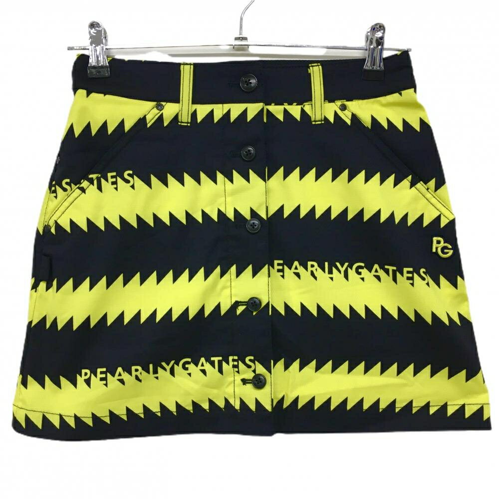 【新品】パーリーゲイツ スカート 黒×イエロー ギザギザボーダー フロントフェイクボタン レディース 0..