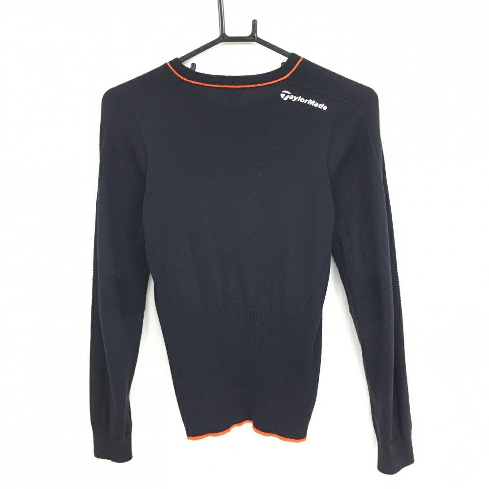 【美品】テーラーメイド セーター ダークネイビー×オレンジ 胸元ロゴ ウール混 レディース S ゴルフウェア TaylorMade