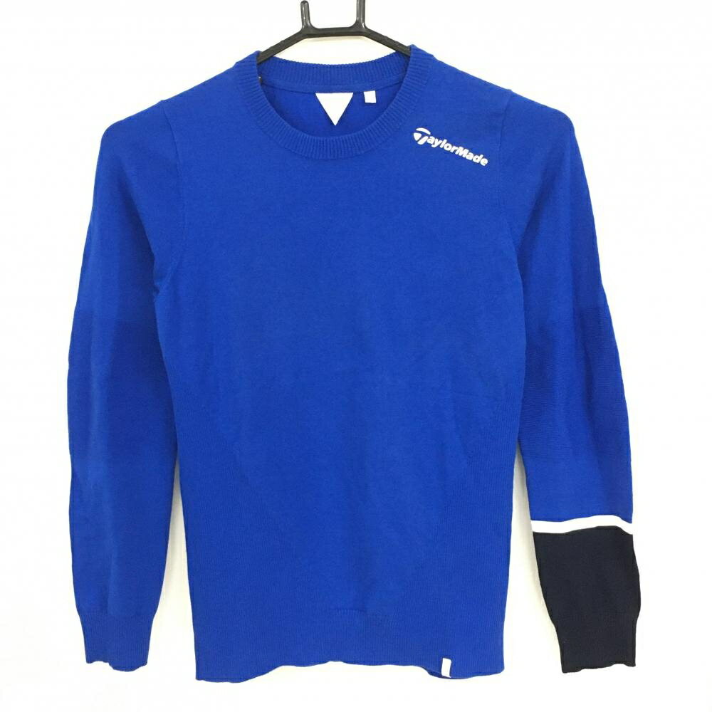 【美品】テーラーメイド セーター ブルー ロゴ白 綿混 ニット レディース S ゴルフウェア TaylorMade