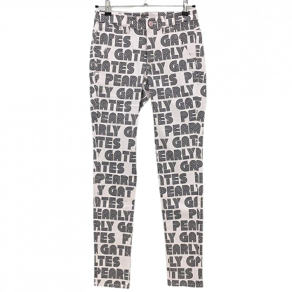 【新品】パーリーゲイツ パンツ ライトピンク×ダークネイビー ロゴ英字総柄 ボーダー織生地 レディース..