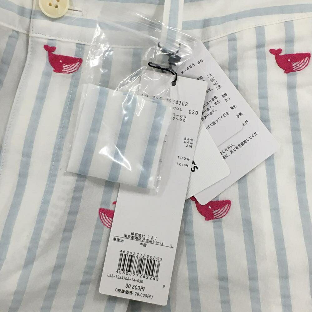 【新品】パーリーゲイツ キュロットスカート 白×ライトブルー系 クジラ柄 ストライ...