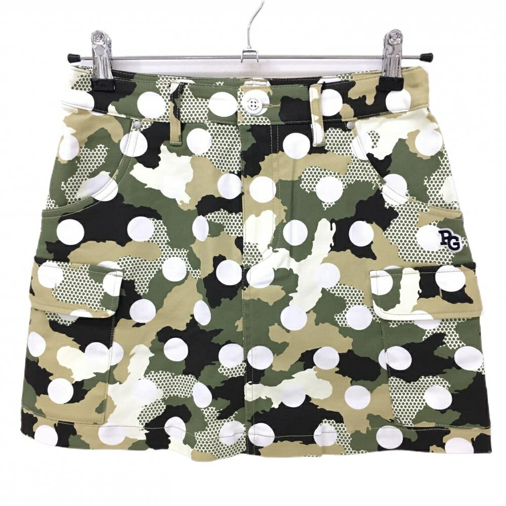 【新品】パーリーゲイツ カーゴスカート カーキ×白 カモフラ調 ドット 迷彩 レディース 0(S) ゴルフウ..
