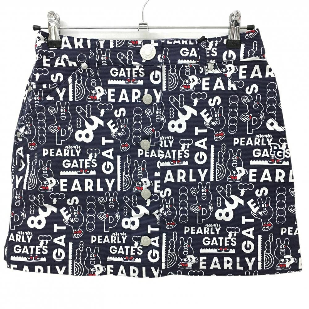 【新品】パーリーゲイツ スカート ネイビー×白 ロゴ総柄 どうしちゃったPG レディース 1(M) ゴルフウェ..