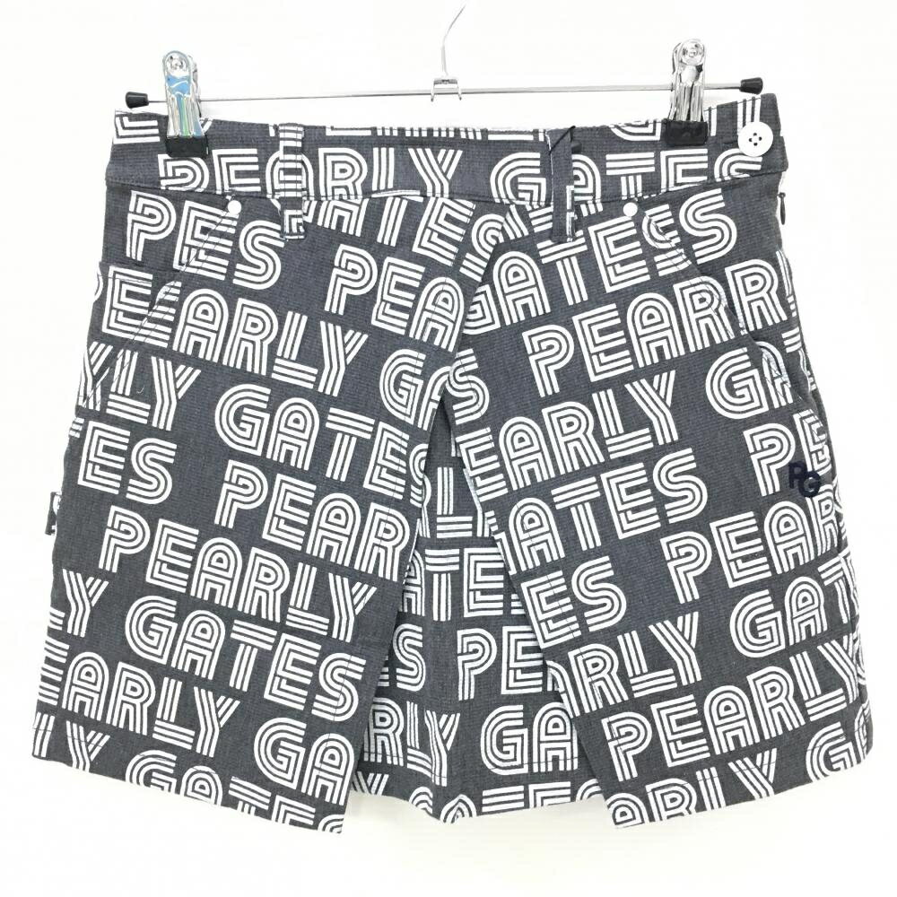 【新品】パーリーゲイツ スカート ダークグレー×白 英字ロゴ総柄 レディース 0(S) ゴルフウェア PEARLY GATES