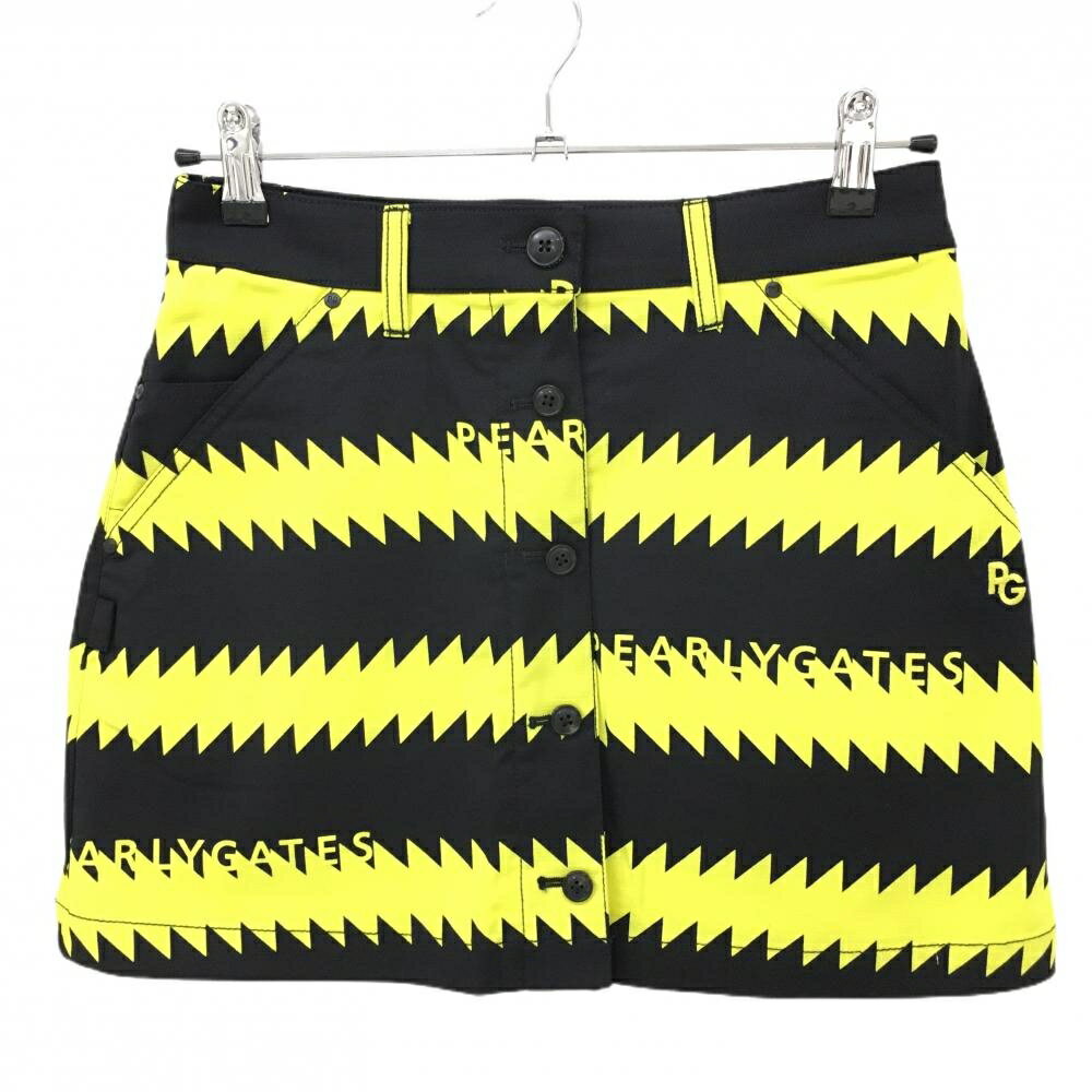【新品】パーリーゲイツ スカート 黒×イエロー ギザギザボーダー フロントフェイクボタン レディース 0..