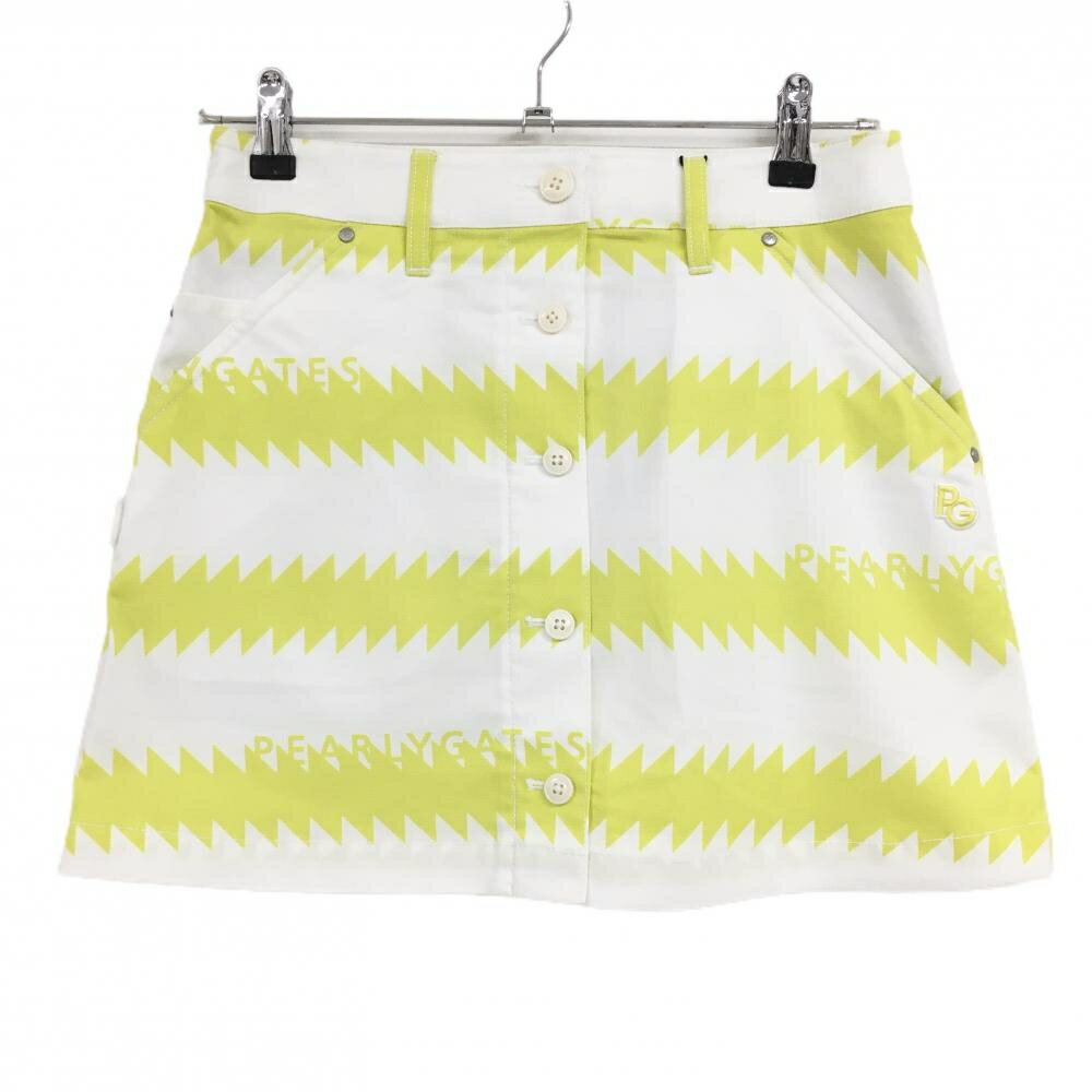 【新品】パーリーゲイツ スカート 白×イエロー ギザギザボーダー フロントフェイクボタン レディース 0..