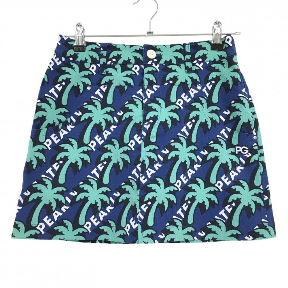 【新品】パーリーゲイツ スカート ネイビー×エメラルドグリーン ヤシの木柄 サッカー生地 レディース 0(S) ゴルフウェア PEARLY GATES