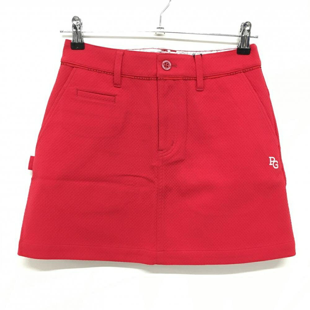 【新品】パーリーゲイツ スカート レッド ダイヤ柄織生地 ロゴ白 レディース 00(XS) ゴルフウェア PEAR..