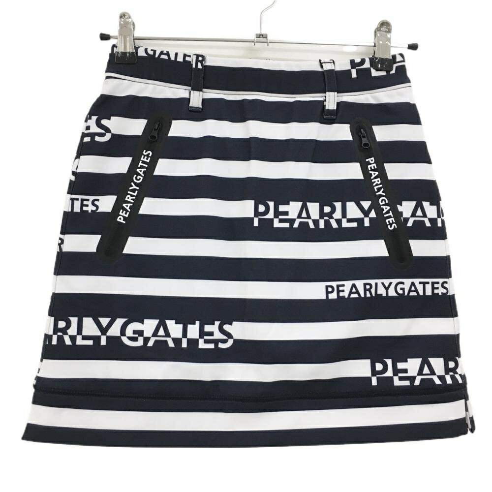 【新品】パーリーゲイツ スカート 白×ネイビー ボーダー柄 ポケットロゴプリント 裏微起毛 レディース ..