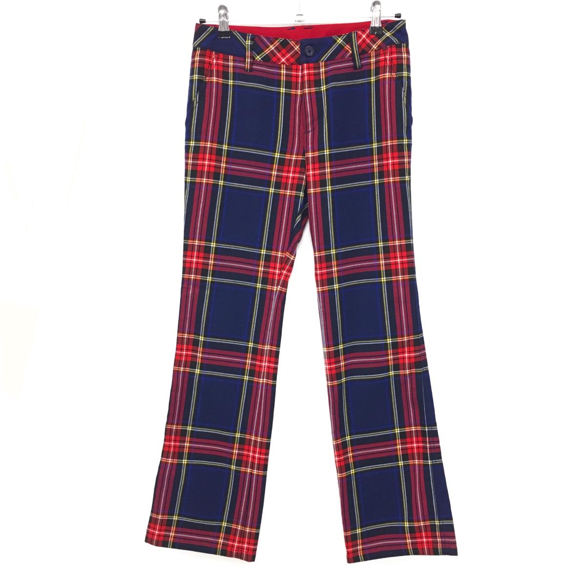【超美品】ビバハート パンツ ネイビー×レッド チェック 秋冬 レディース 40(M) ゴルフウェア VIVA HEART