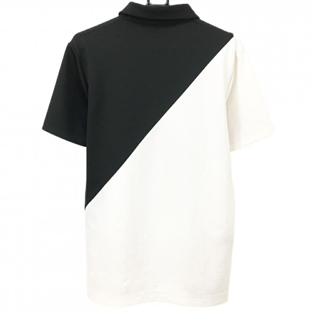 【美品】アディダス 半袖ポロシャツ 白×黒 ロゴ刺しゅう ハーフジップ メンズ L/G ゴルフウェア adidas