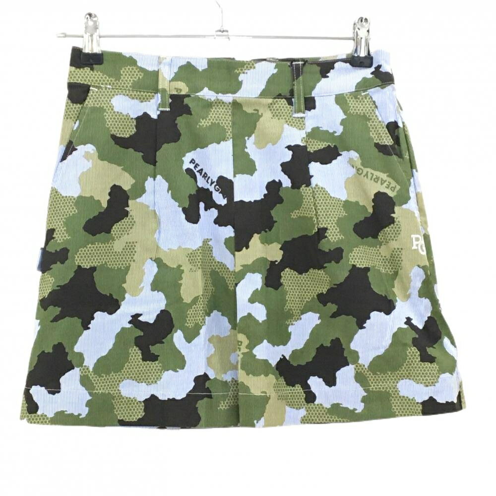【新品】パーリーゲイツ スカート ブルー×白×カーキ カモフラ調 迷彩 ストライプ レディース 00(XS) ゴ..