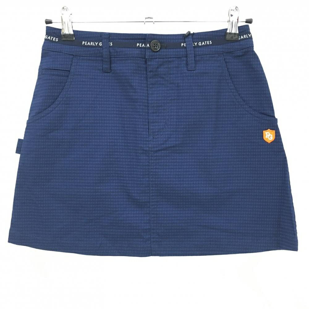 【新品】パーリーゲイツ スカート ネイビー×ダークネイビー 総柄織生地 ウエストロゴライン レディース..