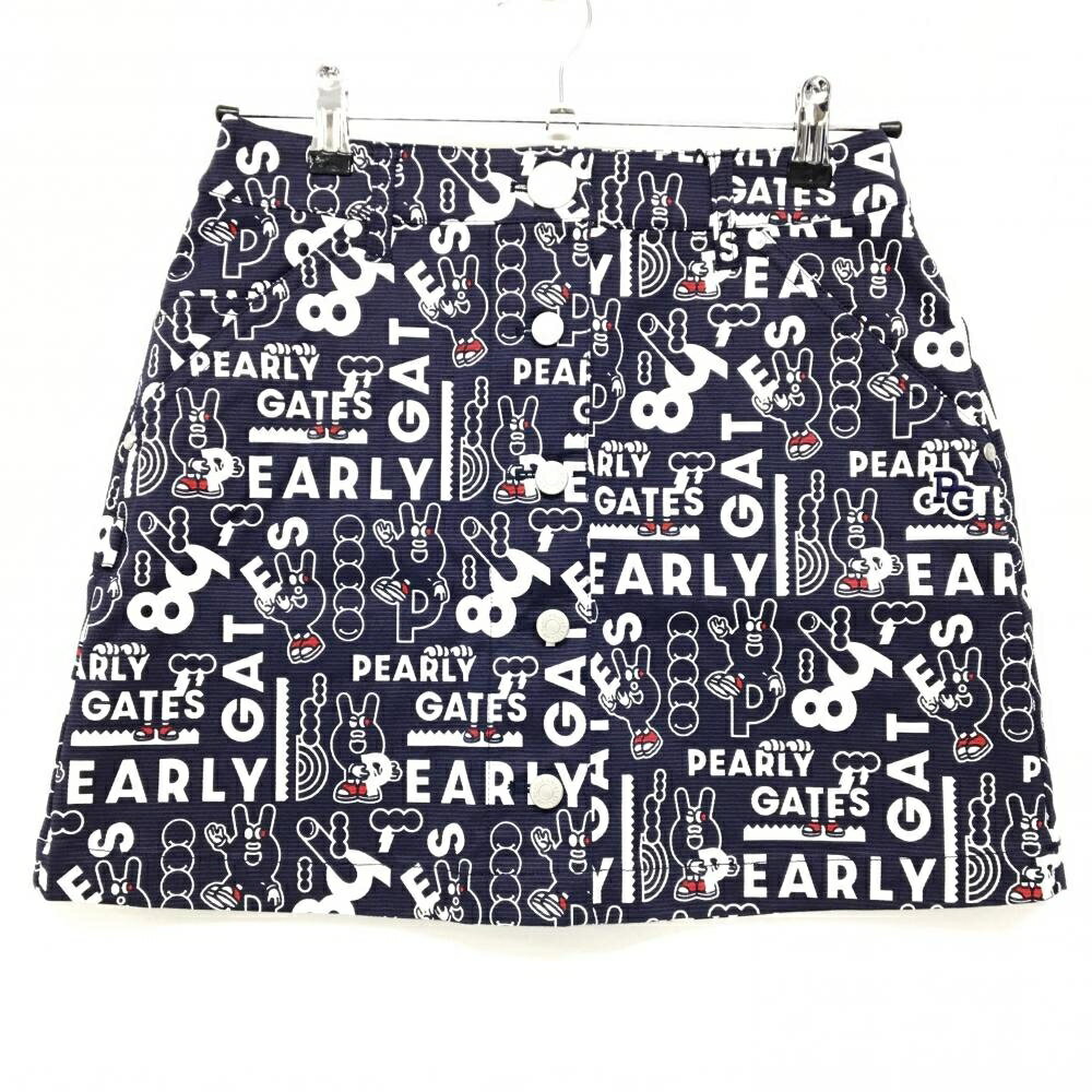 【新品】パーリーゲイツ スカート ネイビー×白 ロゴ総柄 どうしちゃったPG フロント レディース 0(S) ..